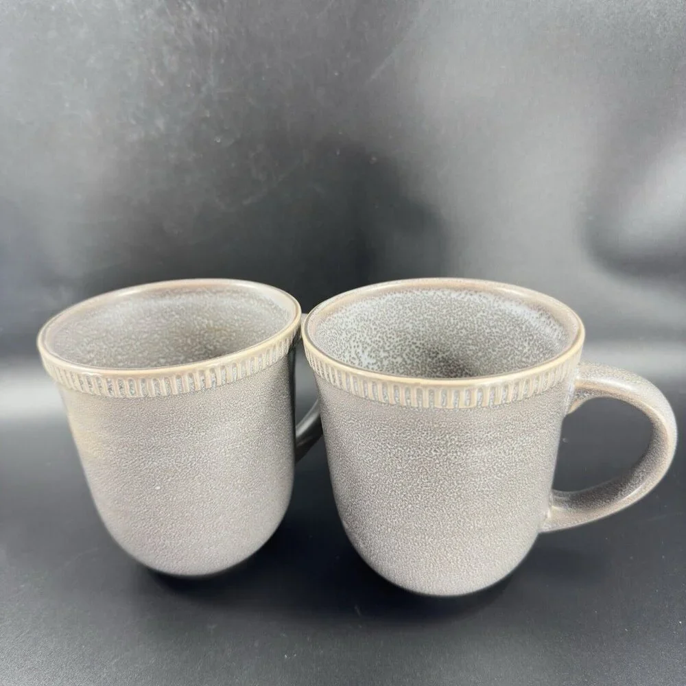 Pier 1 Easton Charcoal Gray Stoneware Coffee‎ Mug Cup Set 2 Mugs Cups Ceramic